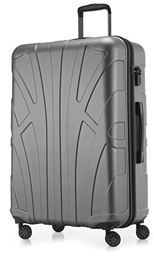 suitline - großer Hartschalen-Koffer Koffer Trolley Rollkoffer XL Reisekoffer, TSA, 76 cm, ca. 96-110 Liter, 100% ABS Matt, Silber von suitline