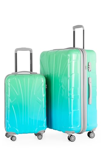 Suitline - 2-teiliges Koffer Set - Leichtes Handgepäck 55cm für alle Airlines + Check-In Reisekoffer 75cm, ABS/PC, glänzend, 4 Rollen, TSA Schloss, Northern Lights von suitline