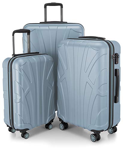 suitline - 3er Koffer-Set Trolley-Set Rollkoffer Hartschalen-Koffer Reisekoffer, TSA, (55 cm, 66 cm, 76 cm), 100% ABS, Matt, Pool Blue von suitline