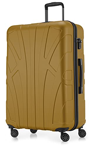 suitline - großer Hartschalen-Koffer Koffer Trolley Rollkoffer XL Reisekoffer, TSA, 76 cm, ca. 96-110 Liter, 100% ABS Matt, Herbstgold von suitline