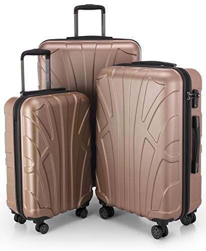 suitline - 3er Koffer-Set Trolley-Set Rollkoffer Hartschalen-Koffer Reisekoffer, TSA, (55 cm, 66 cm, 76 cm), 100% ABS, Matt, Gold von suitline