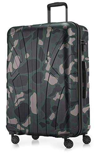 suitline - großer Hartschalen-Koffer Koffer Trolley Rollkoffer XL Reisekoffer, TSA, 76 cm, ca. 96-110 Liter, 100% ABS Matt, Camouflage von suitline