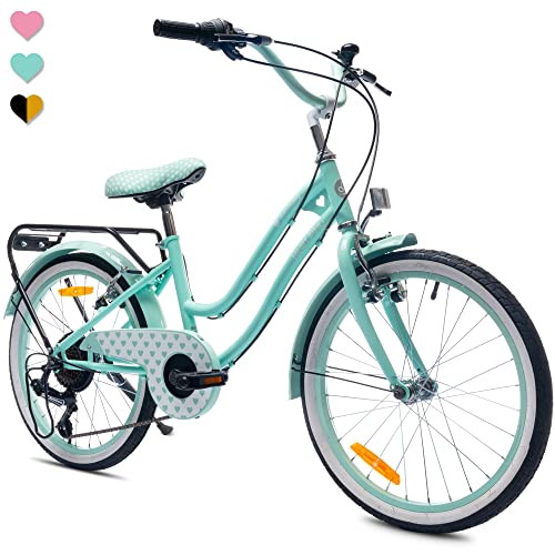 Heart Bike Fahrrad 20 Zoll Radgröße zur Auswahl 6 Gang Shimano Kinderfahrrad Kinderrad für Mädchen von 6 bis 10 Jahre verstellbare (Türkis, 20 Zoll) von sun baby