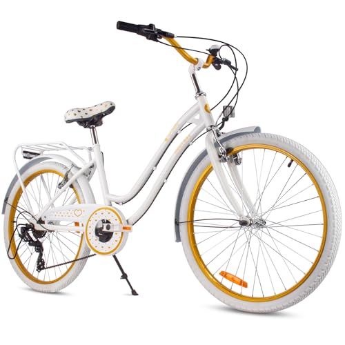 sun baby Mädchenfahrrad 24 Zoll Heart Bike Weiß-Gold, Kinderfahrrad für 8-12 jährige Mädchen mit 7-Gang, Gepäckträger, Metallkotflügel, V-Brake, Kettenschutz sun baby Mädchenfahrrad 24 Zoll Heart Bike Weiß-Gold, Kinderfahrrad für 8-12 jährige Mädchen mit 7-Gang, Gepäckträger, Metallkotflügel, V-Brake, Kettenschutz von sun baby