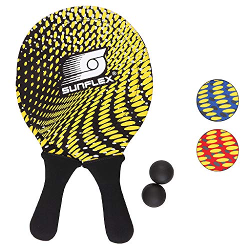 Sunflex Neopren Beachball Set Splash mit Zwei Schlägern und Zwei Bällen weich und leicht | extrem robust und wasserfest (Schwarz) von Sunflex