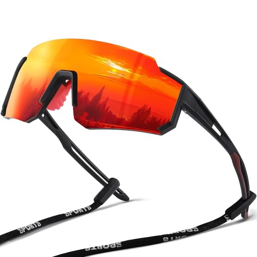suoso Sportbrille-Sonnenbrille Herren-Damen-Fahrradbrille-Sunglasses men-Polarisiert-UV400-Damen-Ski Sonnenbrille-Schnelle Brille Rave-Radfahren-Fahrrad-Angeln-Rennrad brille 1-Schwarz rot von suoso