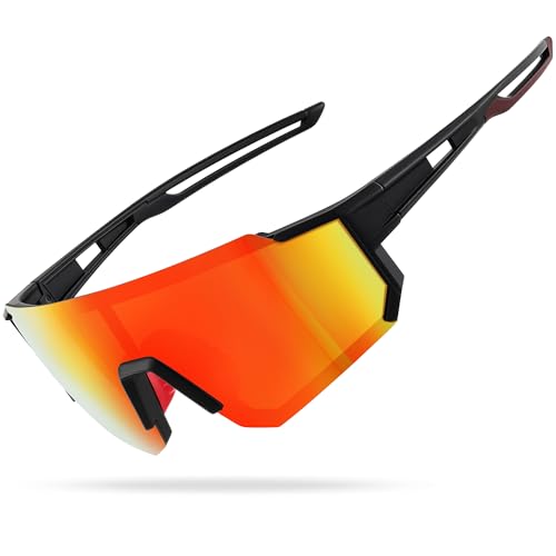 suoso Sportbrille-Sonnenbrille Herren-Damen-Fahrradbrille-Sunglasses men-Polarisiert-UV400-Damen-Ski Sonnenbrille-Schnelle Brille Rave-Radfahren-Fahrrad-Angeln-Rennrad brille 1-Schwarz rot von suoso