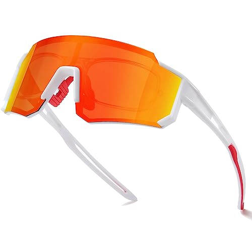 suoso Sportbrille-Sonnenbrille Herren-Damen-Fahrradbrille-Sunglasses men-Polarisiert-UV400-Damen-Ski Sonnenbrille-Schnelle Brille Rave-Radfahren-Fahrrad-Angeln-Rennrad brille 10-Weiß Rot von suoso