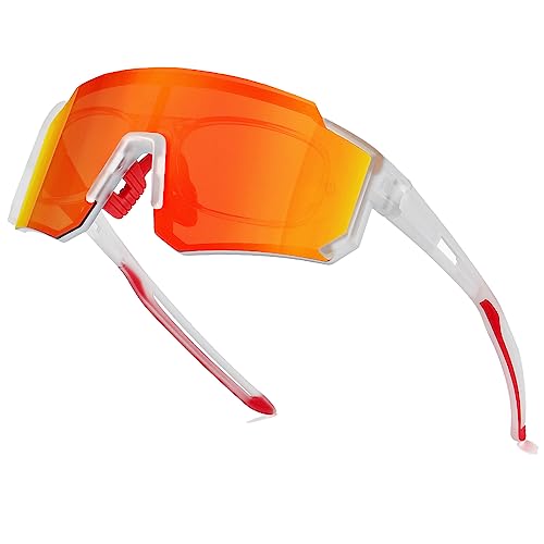 suoso Sportbrille-Sonnenbrille Herren-Damen-Fahrradbrille-Sunglasses men-Polarisiert-UV400-Damen-Ski Sonnenbrille-Schnelle Brille Rave-Radfahren-Fahrrad-Angeln-Rennrad brille 8-Transparent rot von suoso
