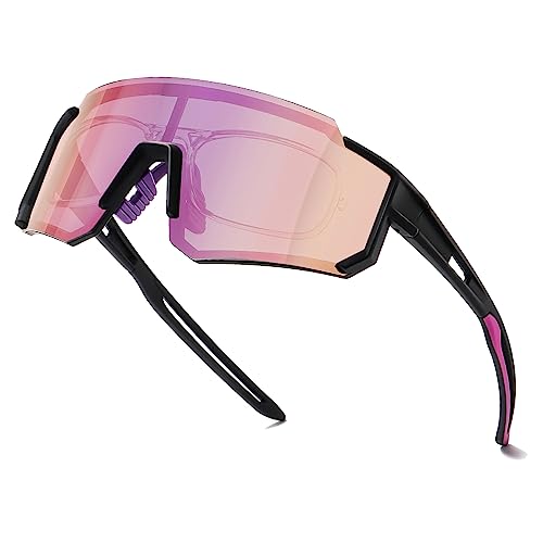 suoso Sportbrille-Sonnenbrille Herren-Damen-Fahrradbrille-Sunglasses men-Polarisiert-UV400-Damen-Ski Sonnenbrille-Schnelle Brille Rave-Radfahren-Fahrrad-Angeln-Rennrad brille 9-Schwarz lila von suoso