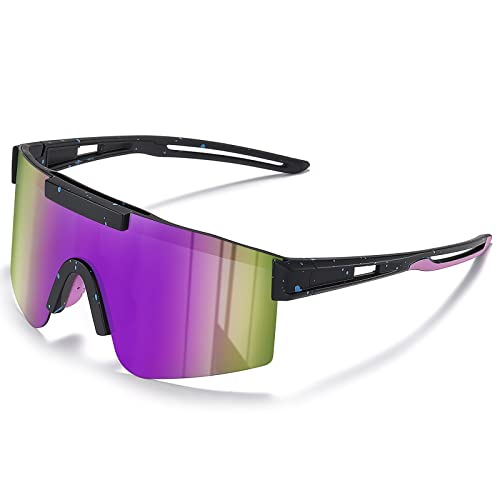 suoso Sportbrille Polarisiert Radsportbrillen Fahrradbrille Schnelle brille für Herren Damen Sport Sonnenbrille UV400 Klar Laufbrille für MTB Rennrad Fahrrad Ski Rave Lila schwarz von suoso