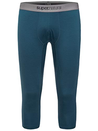 super.natural Herren Funktions-Unterhose, 3/4 Länge, Mit Merinowolle, W Base 3/4 Tight 230, Größe: M, Farbe: Blau von super.natural