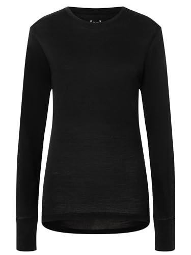 super.natural W TUNDRA175 LS Merino Longsleeve Damen Schwarz L - Damen Langarmshirt aus Merino-Polyester-Mix, Funktionsshirt ideal als Baselayer Unterziehshirt von super.natural