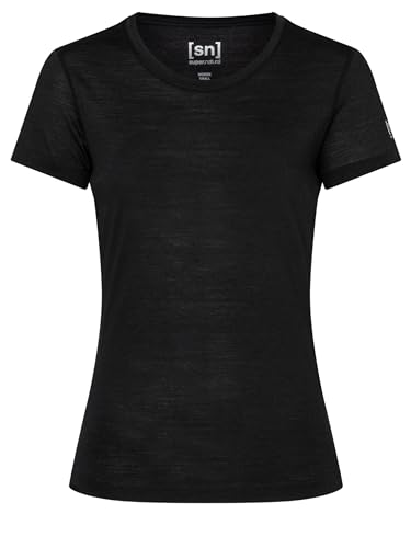 super.natural W SIERRA140 TEE Merino Shirt Damen Kurzarm Schwarz XL - Geruchs- und feuchtigkeitsabweisendes T-Shirt, Sommer Funktionswäsche für Sport & Alltag von super.natural