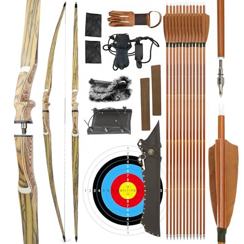 surwolf 20-50 lb Geteilter Langbogen Bogen Bogenschießen Takedown Recurvebogen Traditioneller Recurvebogen Jagdbogen Bogenschießen Bogen und Pfeil RH/LH für Outdoor-Schießen (Bogen Set, 62”-40lb) von surwolf