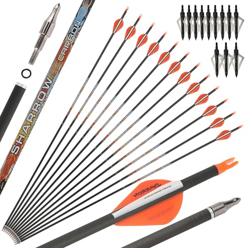 surwolf 31,5" Bogenschieß Carbonpfeil, Jagdpfeile, Spine 250 300 350 400 500 600 mit abnehmbaren Spitzen Zielpfeile für Compound & Recurve und Langbogen 12 Stück(orange set2,500) von surwolf