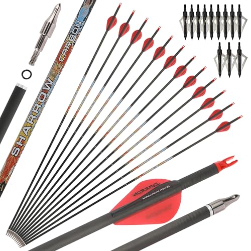 surwolf 31,5" Bogenschieß Carbonpfeil, Jagdpfeile, Spine 250 300 350 400 500 600 mit abnehmbaren Spitzen Zielpfeile für Compound & Recurve und Langbogen 12 Stück(rot set2,600) von surwolf