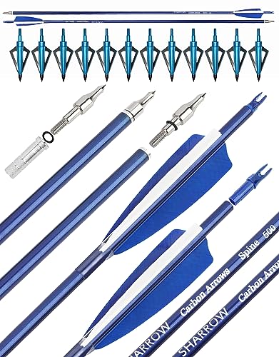 surwolf 31" Carbonpfeile Bogenschießen Jagdpfeile 500 Spine mit Federn Geflochtene Zielübungspfeile für Bogenschießen Compound&Recurve&Langbogen 6/12St. (Pfeile+Breitspitzen, blau, 12 Stück) surwolf 31" Carbonpfeile Bogenschießen Jagdpfeile 500 Spine mit Federn Geflochtene Zielübungspfeile für Bogenschießen Compound&Recurve&Langbogen 6/12St. (Pfeile+Breitspitzen, blau, 12 Stück) von surwolf