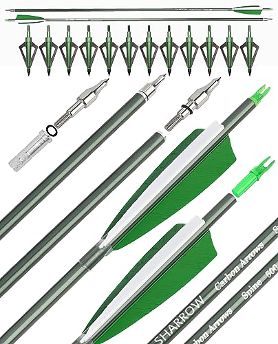 surwolf 31" Carbonpfeile Bogenschießen Jagdpfeile 500 Spine mit Federn Geflochtene Zielübungspfeile für Bogenschießen Compound&Recurve&Langbogen 6/12St. (Pfeile+Breitspitzen, grün, 12 Stück) surwolf 31" Carbonpfeile Bogenschießen Jagdpfeile 500 Spine mit Federn Geflochtene Zielübungspfeile für Bogenschießen Compound&Recurve&Langbogen 6/12St. (Pfeile+Breitspitzen, grün, 12 Stück) von surwolf