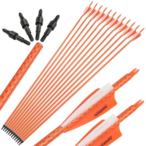 surwolf Bogenschießen Carbonpfeile 31,5" Zielpfeile Spine 500 Jagdpfeile mit austauschbarer Pfeilspitze für Compoundbogen & Recurvebogen 12 Stück//24 Stück (orange, 12) von surwolf