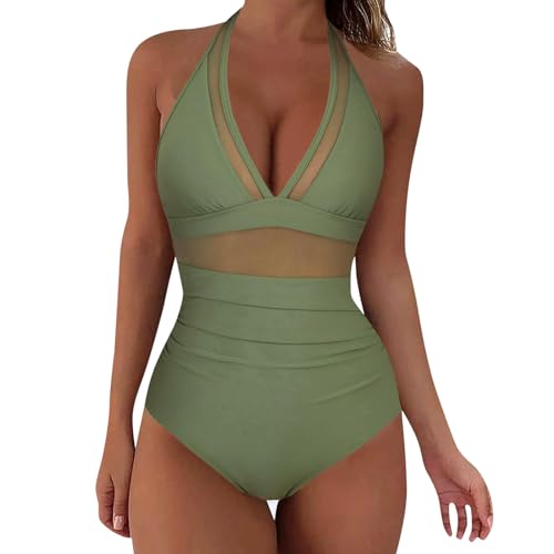 sutelang lurryly Badeanzug Damen Bauchweg, Shape Badeanzug Damen Push Up, Bauchkontrolle Geraffter Badeanzug Sexy Neckholder V Ausschnitt High Waist Schwimmanzug Einteilige Bademode Swimsuit von sutelang lurryly