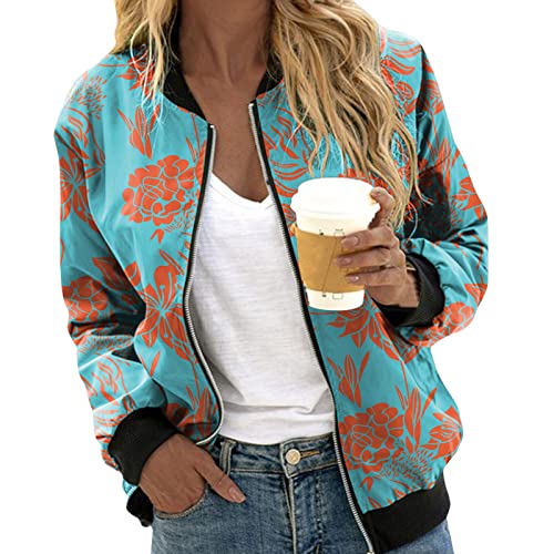 sutelang lurryly Bomberjacke Damen,Leichte Jacke Damen Kurze Blouson Mit Reißverschluss Langarm College Jacke Elegante Blumenmuster Casual Dünne Bomber Jacke Kurz Coat Herbst Frühling Sommerjacke von sutelang lurryly