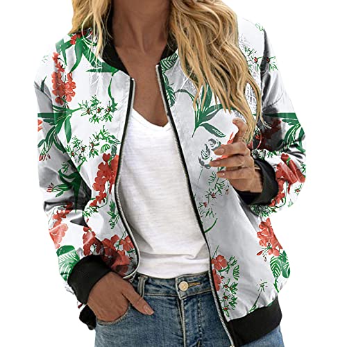 sutelang lurryly Bomberjacke Damen,Leichte Jacke Damen Kurze Blouson Mit Reißverschluss Langarm College Jacke Elegante Blumenmuster Casual Dünne Bomber Jacke Kurz Coat Herbst Frühling Sommerjacke von sutelang lurryly