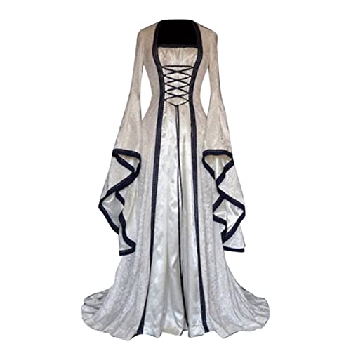 sutelang lurryly Damen Mittelalter Kleid, Faschingskostüme Damen, Erwachsene Vampir Kleid Renaissance Gotisch Minikleid Trompetenärmel Kleid Halloween Karneval Kostüm Für Frauen von sutelang lurryly