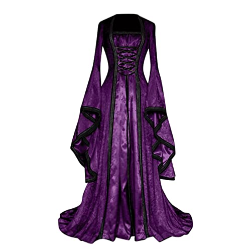 sutelang lurryly Damen Mittelalter Kleid, Karneval Kostüm Damen, Mittelalterliches Kleid Mit Trompetenärmeln Taille Kleid Für Halloween Karneval Kostüm von sutelang lurryly