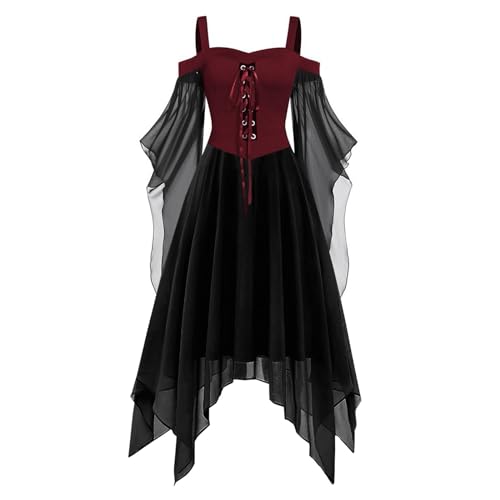 sutelang lurryly Damen Mittelalter Kleid, Mittelalter Kostüm Damen, Maxikleider Renaissance Party Festlich Übergröße Vintage Mittelalter Kleid Halloween Karneval Kostüm Für Frauen von sutelang lurryly