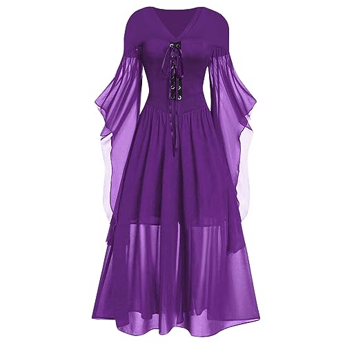 sutelang lurryly Gothikkleider Damen, Medieval Costume Women, Erwachsene Vampir Kleid Renaissance Gotisch Minikleid Trompetenärmel Kleid Karneval Party Halloween Kostüm von sutelang lurryly