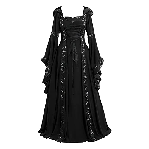 sutelang lurryly Gothikkleider Damen, Viktorianisches Kleid, Mittelalterliches Kleid Mit Trompetenärmeln Taille Kleid Karneval Party Halloween Kostüm von sutelang lurryly