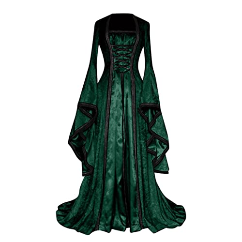 sutelang lurryly Medieval Dress Damen, Faschingskostüme Damen, Mittelalterliches Kleid Mit Trompetenärmeln Taille Kleid Karneval Halloween Party Prinzessin Kostüm von sutelang lurryly