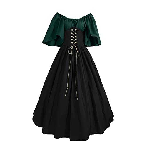 sutelang lurryly Medieval Dress Damen, Faschingskostüme Damen, Vintage Abendkleid Kostüm Hexenkleid Renaissance Kleider Mit Trompetenärmeln Karneval Party Halloween Kostüm von sutelang lurryly