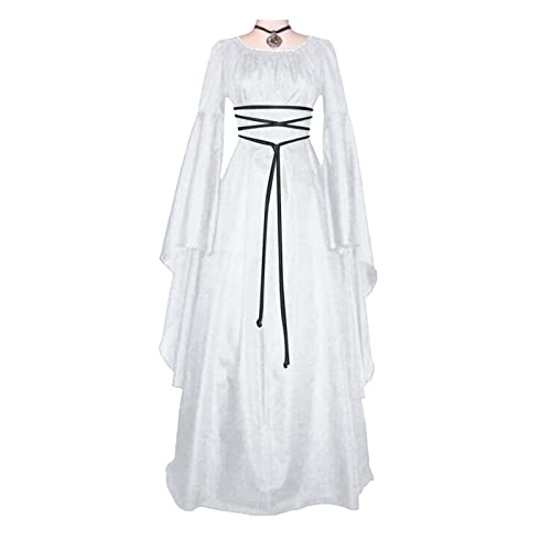 sutelang lurryly Medieval Dress Damen, Kostüm Damen Karneval, Retro Mittelalter Kleid Mit Trompetenärmel Halloween Kleid Kleidung Halloween Kostüm Prinzessin Ballkleid von sutelang lurryly