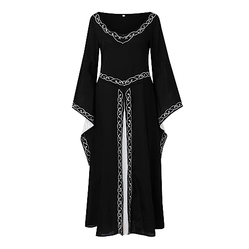 sutelang lurryly Medieval Dress Damen, Mittelalter Kostüme Damen, Mittelalterliches Kleid Mit Trompetenärmeln Taille Kleid Karneval Party Halloween Kostüm von sutelang lurryly