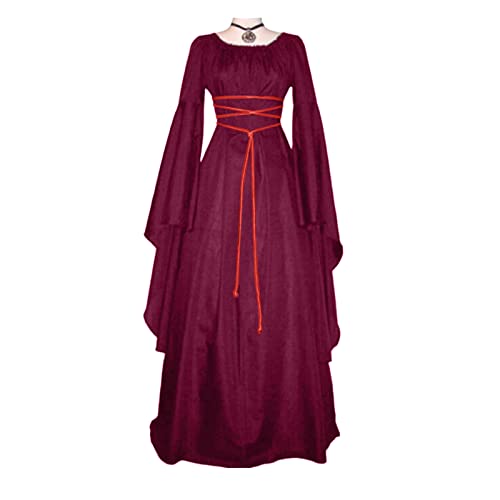 sutelang lurryly Mittelalter Kleid Damen, Medieval Costume Women, Retro Mittelalter Kleid Mit Trompetenärmel Halloween Kleid Kleidung Karneval Halloween Party Prinzessin Kostüm von sutelang lurryly