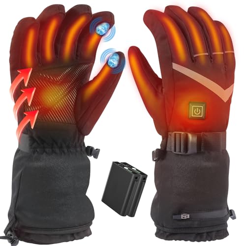 tantu Beheizbare Handschuhe Herren Damen,Beheizte Handschuhe mit 7.4V/2×5000mAh Wiederaufladbare Akkus, 4 Heizstufen Wählen Handschuhe mit Heizung Skifahren Camping Wandern Motorradhandschuhe von tantu