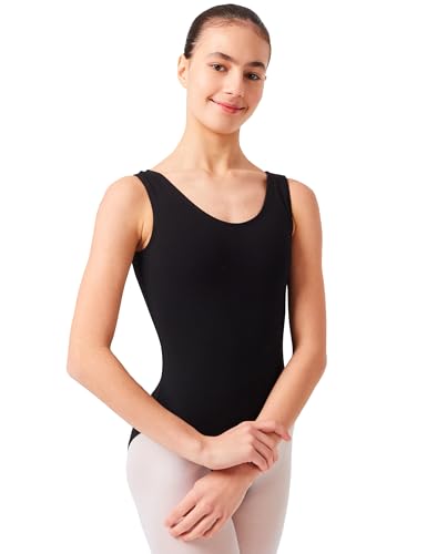 tanzmuster ® Ballettanzug Mädchen ärmellos - Lissy - aus weicher, atmungsaktiver Baumwolle Ballett Trikot Ballettbody in schwarz, 140/146 von tanzmuster