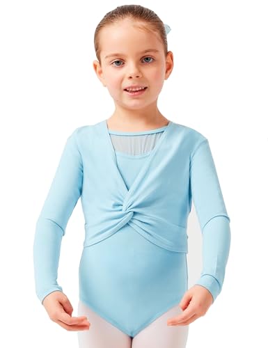 tanzmuster ® Ballettjacke Mädchen Langarm - Mia - aus sehr weichem Baumwollstoff Ballett Top zum Reinschlüpfen in hellblau, Größe 92/98 von tanzmuster