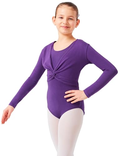 tanzmuster ® Ballettjacke Mädchen Langarm - Mia - aus sehr weichem Baumwollstoff Ballett Top zum Reinschlüpfen in lila, Größe 164/170 von tanzmuster