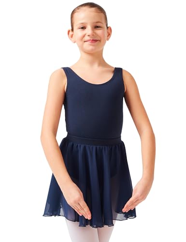 tanzmuster ® Ballettrock Mädchen Ballett - Eva - aus Chiffon - lockerluftiger Ballettrock zum Reinschlüpfen für Kinder, Marineblau, Größe:116/122 von tanzmuster