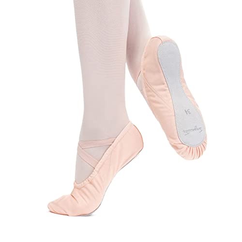 tanzmuster Ballettschuhe Mädchen - DANI - ganze Ledersohle- Rosa-Apricot Größe 22 - Ballettschläppchen für Kinder - rosa Tanzschuhe fürs Ballett von tanzmuster