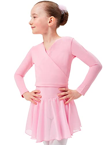 tanzmuster Ballett Wickeljacke Mädchen - Mandy - extra weicher Baumwollstoff - Ballettjacke zum Binden für Kinder - rosa 140/146 von tanzmuster