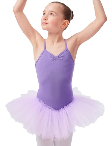 tanzmuster Ballettkleid Mädchen Tutu - Kim - weicher Baumwollstoff - Glitzersteine - Ballett Trikot mit Tüllrock für Kinder - lavendel, 164/170 von tanzmuster