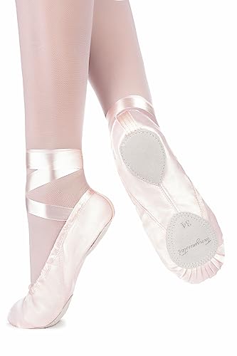 tanzmuster Ballettschuhe Mädchen - Sandy - Satin - Geteilte Ledersohle - Ballettschläppchen für Kinder - Tanzschuhe fürs Ballett - rosa, 26 von tanzmuster