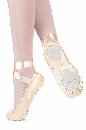 tanzmuster Ballettschuhe Damen - Sandy - Satin - Geteilte Ledersohle - Ballettschläppchen für Erwachsene - Tanzschuhe fürs Ballett - Champagner, 41 von tanzmuster