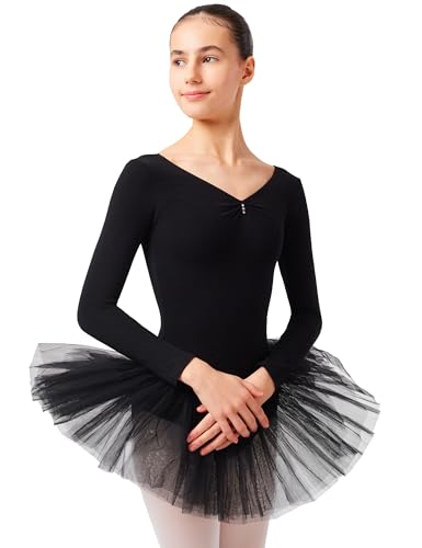 tanzmuster Kinder Ballett Tutu Romy - Langarm Ballettbody mit Tuturock und Glitzersteinen in schwarz, Größe:164/170 tanzmuster Kinder Ballett Tutu Romy - Langarm Ballettbody mit Tuturock und Glitzersteinen in schwarz, Größe:164/170 von tanzmuster