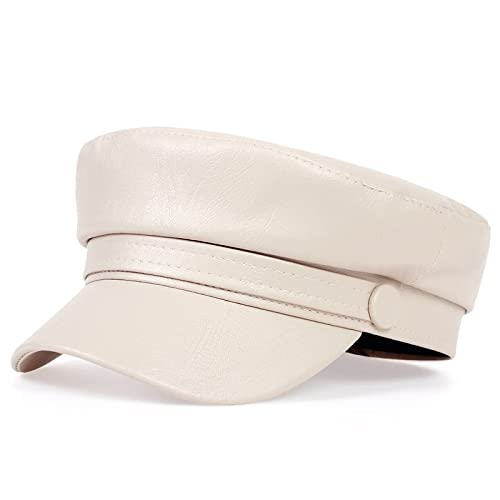 tcax Baskenmütze Damen Einfarbige Leder-Militärmützen Baskenmütze Damen Classic Retro Ballonmütze Outdoor-Sonnenhüte, Beige, Einheitsgröße tcax Baskenmütze Damen Einfarbige Leder-Militärmützen Baskenmütze Damen Classic Retro Ballonmütze Outdoor-Sonnenhüte, Beige, Einheitsgröße von tcax