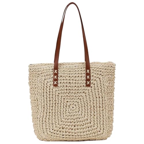 Umhängetaschen Stroh 15.8x16.5 '' großer Kapazität Strohbeutel Strandbeutel Weiche und komfortable gewebte Tasche mit Reißverschluss Schließung gewebter Einkaufstasche für Frauen -Einkaufsdatum, Beig von tddouck